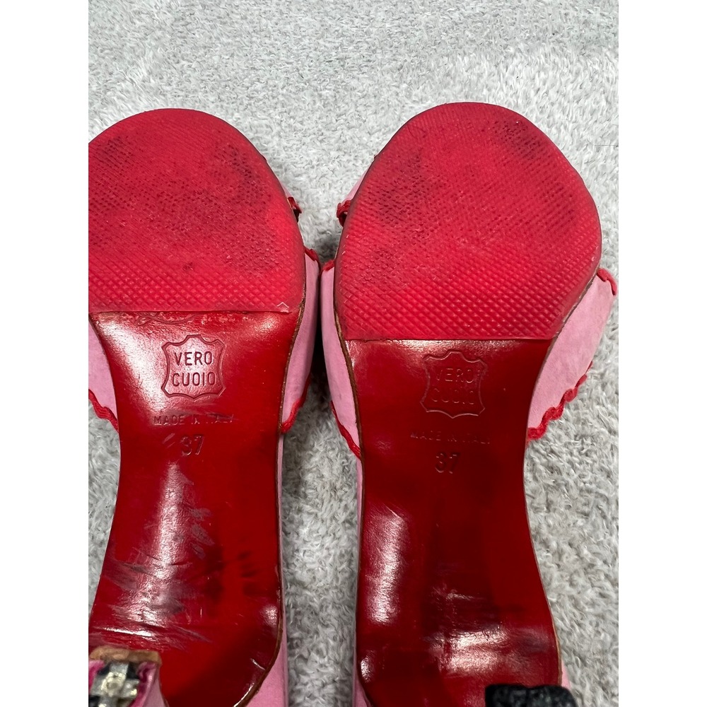 Christian Louboutin Vintage Pink Suede Scalloped Crisscross Rare Red Bottoms 37 - Picture 6 of 10
